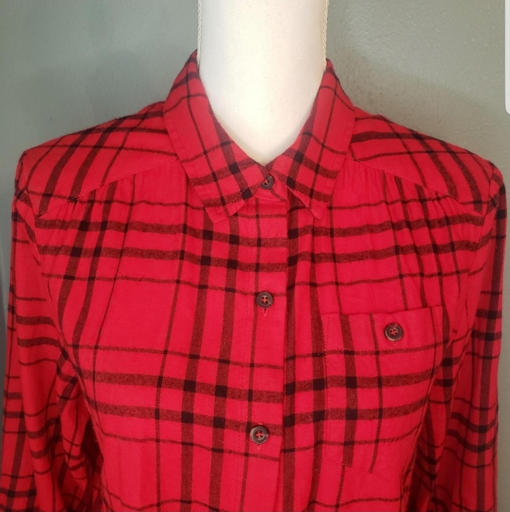 Christopher & Banks Red Plaid Button Down Shirt